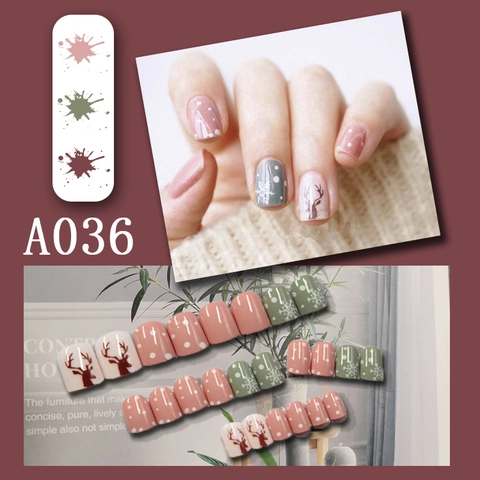 Unghie Finte Natale Press On Cervo Fiocco Di Neve Corte Quadrate Unghie Artificiali Rosa Grigio Lucido Manicure
