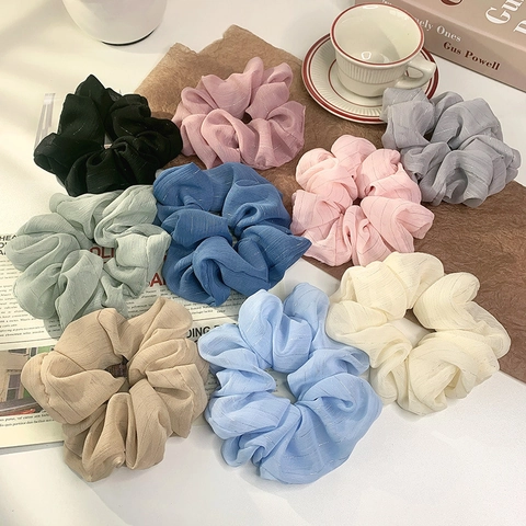 Übergroße Scrunchies Chiffon Stoff Mit Silbernem Lurexfaden Plissiert Elastische Haargummis Minimalistisch Weich Elegant