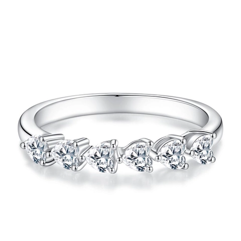 925 Sterling Silver Minimalist V-Shaped Eternity Band Ring For Women Pave Rhinestone Stackable Finger Ring Fashion Jewelry