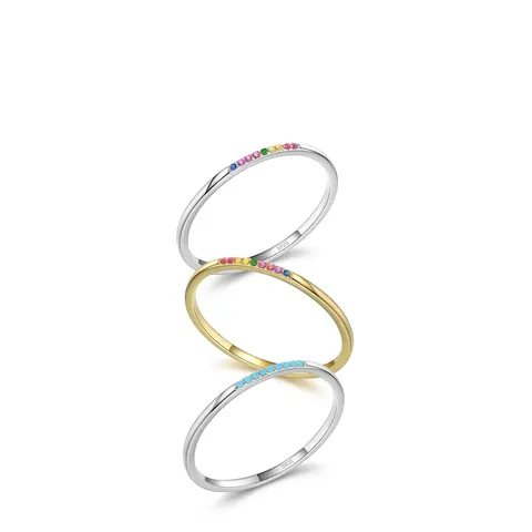 925 Sterling Silber Ring Für Frauen Minimalistisch Schlank Regenbogen Zirkonia Stapelbar Zierlicher Schmuck Bunte Steine