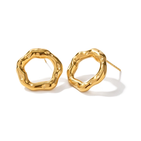 18K Gold Plated Stainless Steel Hoop Earrings Irregular Lava Hammered Texture Hollow Geometric Minimalist Jewelry Women