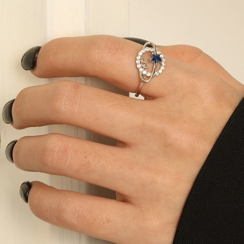 Anillo Stella Pianeta In Argento Sterling 925 Pietra Blu Zircone Gioielli Galassia Minimalisti Accessorio Di Moda Per Donne