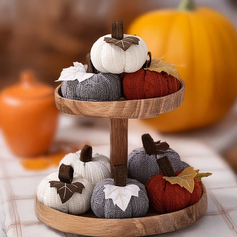Handmade Knitted Pumpkin Ornament Thanksgiving Fall Harvest Decor Soft Polyester Mini Pumpkin Table Decoration For Autumn Party