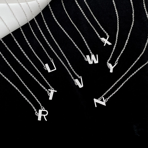 Collier Lettre en Argent Sterling 925 pour Femme Petit Pendentif Initiale avec Strass Bijoux de Mode Cadeau