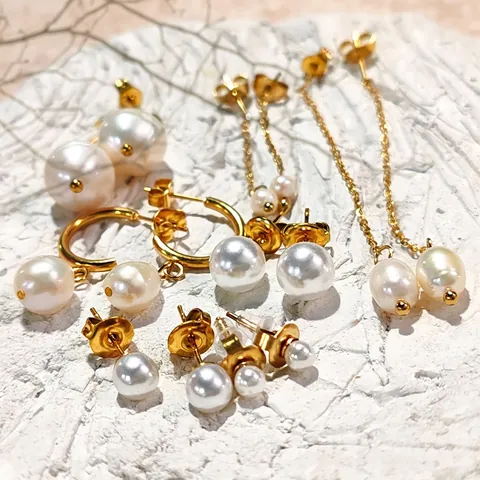 Freshwater Pearl Stainless Steel Earrings For Women Gold Plated Geometric Drop Dangle Stud Earrings Commuting Jewelry