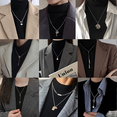 Collana Lunga Con Pendente Gioielli In Rame Minimalisti Zircone Perla Artificial Cuore Stella Croce Design Geometrico Catena Maglione