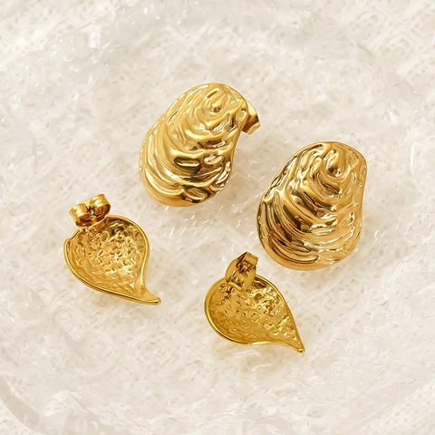 Pendientes De Botón Vintage Irregulares Arrugados Chapados En Oro 18K Acero Inoxidable 304 Joyería Impermeable Para Mujer