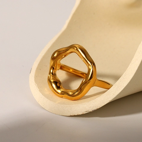Irregular Wave Open Ring Gold Plated Titanium Steel Minimalist Organic Design For Women Commute Style Jewelry