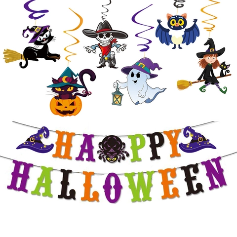 Banner Halloween E Decorazioni A Spirale Appese Carta Cartoncino Forniture Per Feste Tema Casa Stregata Fantasma