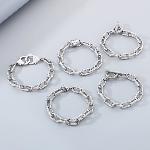 Bracelet Chaîne En Acier Inoxydable Style Métal Industriel Fermoir À Bascule Design Menottes Bijoux Mode Unisexe