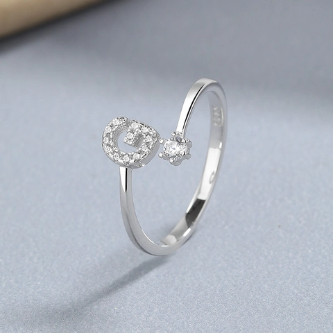 Initial Buchstaben Ring 925 Sterling Silber Verstellbar Offen Fingerschmuck Zirkonia Personalisiertes Geschenk Damen