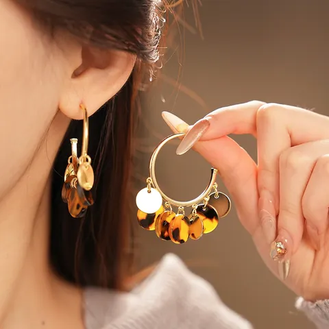 Pendientes De Aro Redondos Exagerados Con Resina De Carey Y 925 Sterling Silver Earring Post Para Mujer Retro Chic