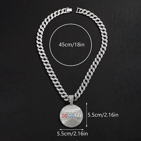 Collana Pendente Baseball Hip Hop Lettera GO GO GO Lega Strass Iced Out Catena Cubana Per Uomini Donne