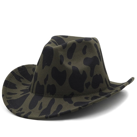 Sombrero De Vaquero Occidental Con Estampado De Vaca Ala Ancha Fieltro Borde Enrollado Accesorio De Moda Para Viajes Al Aire Libre