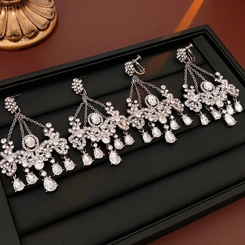Bloemen Kwastje Drop Oorbellen Legering Strass Met 925 Sterling Zilveren Oorbel Post Vintage Luxe Chandelier Sieraden Voor Dames