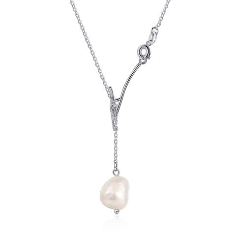 Baroque Freshwater Pearl Twig Pendant Necklace For Women Personalized Copper Silver Plated Minimalist Clavicle Chain Jewelry
