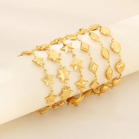 Bracciale a Stella in Acciaio Inossidabile di Moda per Donna Placcato in Oro Geometrico Rombo Ovale Patchwork Catena Gioielli