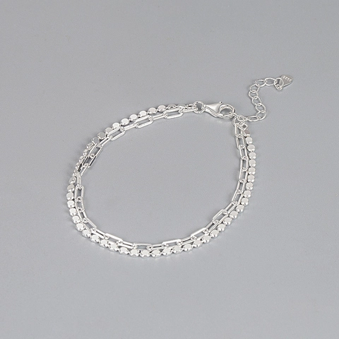 Pulsera de Doble Capa de Plata de Ley 925 con Cuentas y Cadena de Clip Minimalista Geométrica Joyería para Mujer Regalo