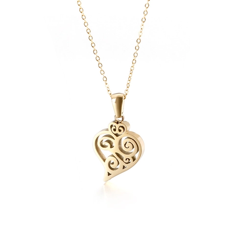 Juego de Joyas Corazón de Acero Inoxidable Mujer Colgante Corazón Hueco Collar Pendientes Patrón Espiral Regalo Día de la Madre