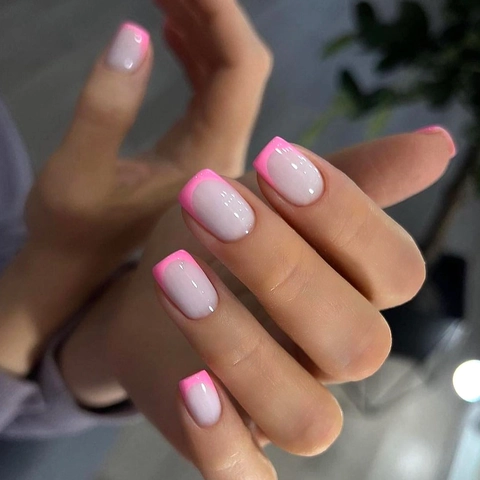 Press On Nails French Style Short Square Fake Nails ABS Artificial Glossy Glitter Simple Full Cover Manicure For Women