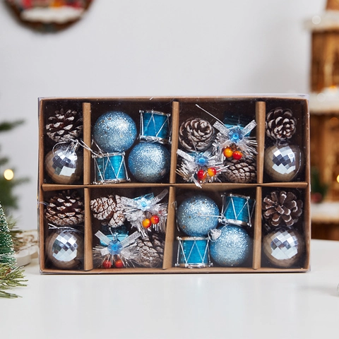 Kerstboom Hangende Ornamenten Plastic Ballen Glitterballen Natuurlijke Dennenappels Mini Bellen Trommels Feestelijke Vakantie Decoratie