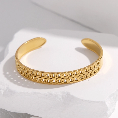 Edelstahl Gliederkette Manschettenarmband Für Frauen Geometrischer Hohler Offener Armreif Minimalistischer Eleganter Schmuck