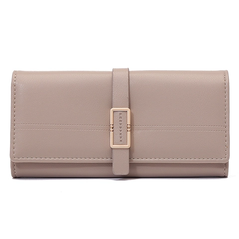 Women Long Wallet PU Leather Trifold Solid Color Metal Buckle Card Slots Handbag Large Capacity Elegant