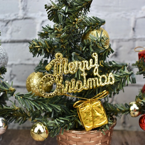 Künstlicher Mini Weihnachtsbaum PVC Tischdekoration Mit Merry Christmas Schild Schleifen Kugeln Ornamenten