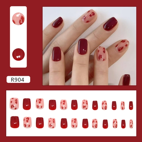 Press On Nails Translucent Red Leopard Print Sweet Cute Square Round Shape Fashionable Glossy Artificial Fingernails