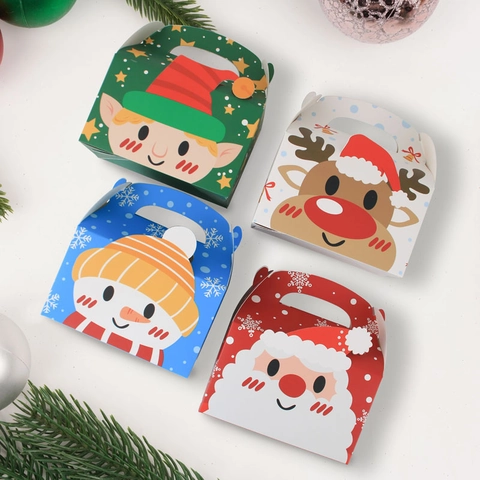 Scatole Regalo Di Natale In Cartone Confezione Per Caramelle Con Manici Portatili Cartone Animato Babbo Natale Renna Pupazzo