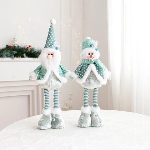 Weihnachten Plüschpuppe Weihnachtsmann Schneemann Rentier Figuren Minzgrün Pailletten Samt Teleskopbeine Holiday Home Dekor