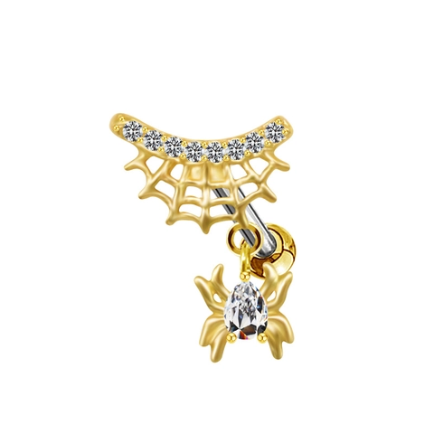Luxury Copper Rhinestone Heart Clover Butterfly Snake Spider Ear Cartilage Stud Earrings For Women Daily Wear Gold Plated