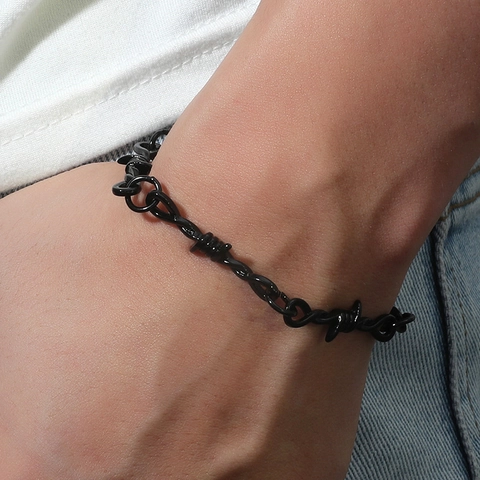 Punk Barbed Wire Necklace For Men Women Hip Hop Gothic Black Silver Metal Thorn Chain Barbed Wire Bracelet Streetwear Jewelry