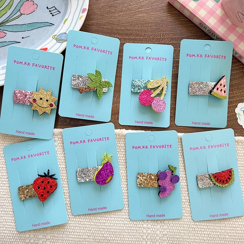 Barrettes à Cheveux Pailletées Fruits pour Filles Forme Fraise Pastèque Soleil Cocotier Mignon Accessoires Cheveux Mode Coréenne