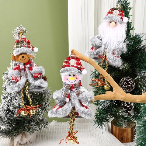 Ornamenti Appesi Di Natale Babbo Natale Pupazzo Di Neve Renna Orso Peluche Tessuto Decorazione Con Campanellini Motivo A Quadri Arredo Festivo