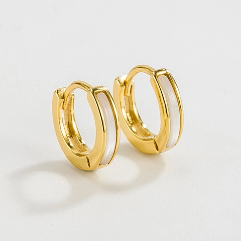 Vintage 925 Sterling Silver Hoop Earrings For Women Minimalist White Artificial Pearl Inlay Geometric Ear Buckle Korean INS Style Jewelry Gift