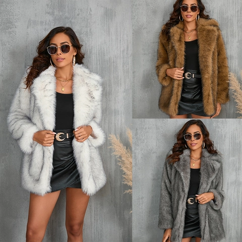Dames Faux Fur Jas Elegant Halflang Revers Lange Mouwen Winter Warm Bovenkleding Chique Luipaardprint