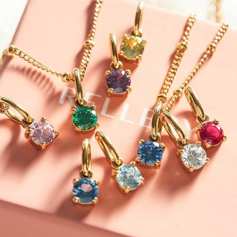 Birthstone Pendant Necklace 18K Gold Plated Stainless Steel Colorful Round Cut Crystal Jewelry For Women Personalized Style