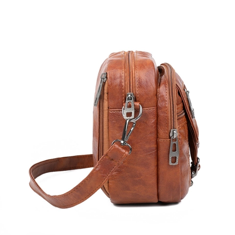 Borsa A Tracolla In Pelle PU Vintage Per Donna Multitasche Con Cerniera Borsa A Spalla Con Rivetti Decor Retro