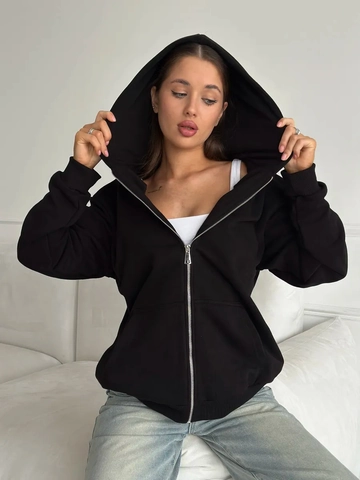 Women Oversized Zip Up Hoodie Fleece Lined Hooded Sweatshirt Cotton Blend Retro Loose Casual Solid Jacket With Pockets