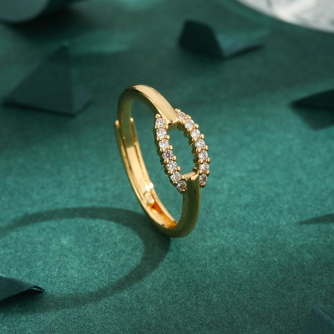 Mode Geometrische Holle Ring Voor Vrouwen Verguld Koper Met Strass Verstelbaar Openingsontwerp Veelzijdige Sieraden Accessoire Cadeau