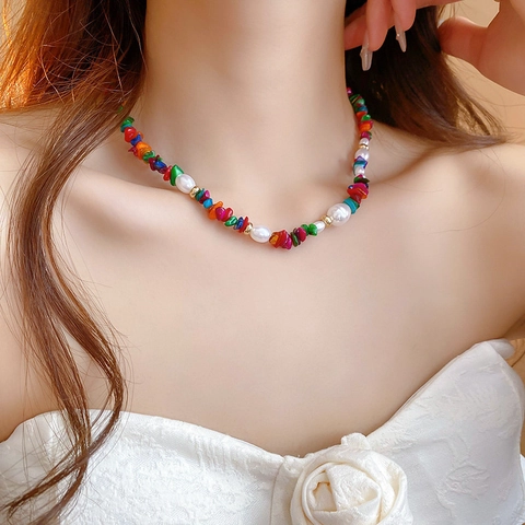 Collana Boemia In Pietra Naturale Colorata Perla Artificial Irregolare Catena Di Clavicole In Lega Gioielli Di Moda Estiva Per Donne