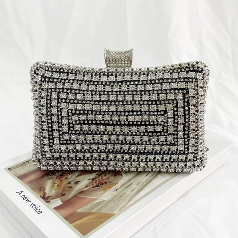 Women Full Rhinestone Evening Bag Luxury Diamond Handbag Wedding Party Clutch With Chain Strap Hard Shell Box Bag