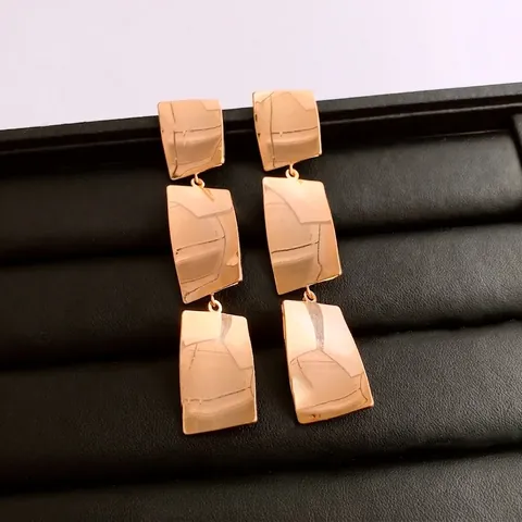 Orecchini Pendenti Rettangolari Geometrici Con Perno In Argento Sterling 925 Rame Lucido Accessorio Di Moda Per Donna