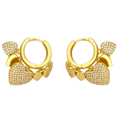 Heart Dangle Hoop Earrings Cubic Zirconia Pave 18K Gold Plated Copper Simple Fashion Jewelry With Copper Earring Post