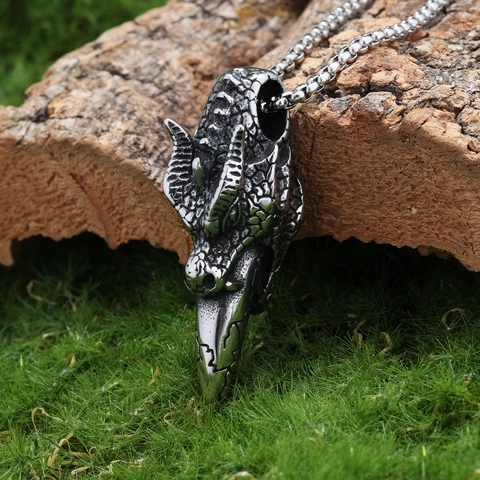 Drakenkop Hanger Ketting 316L Roestvrij Staal Gothic Punk Dier Retro Stijl Sieraden Voor Mannen