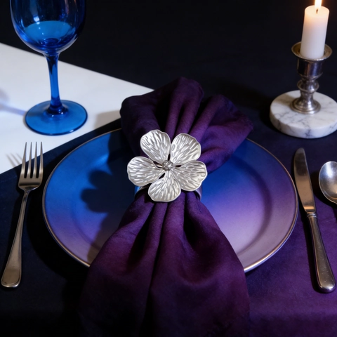 Flower Napkin Rings Metal Alloy Floral Holders For Wedding Dinner Party Elegant Table Decoration Five Petal Blossom