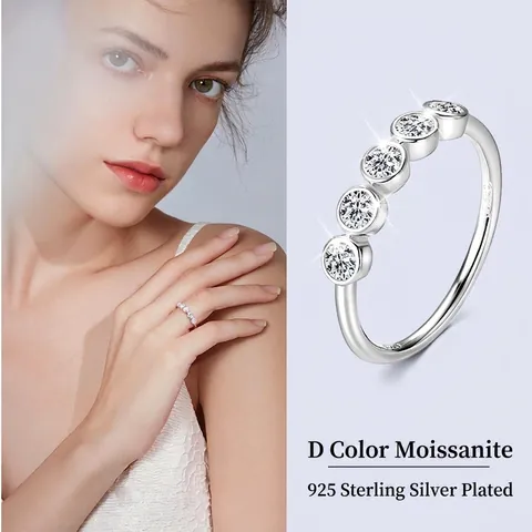 Luxury 925 Sterling Silver Moissanite Ring D Color VVS1 3EX Cut Pave Row Wedding Engagement Band High End Jewelry For Women