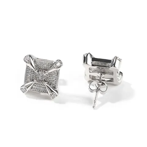 Square Stud Earrings Micro Pave Zircon Brass Dragon Claw Hip Hop Jewelry With Steel Earring Post