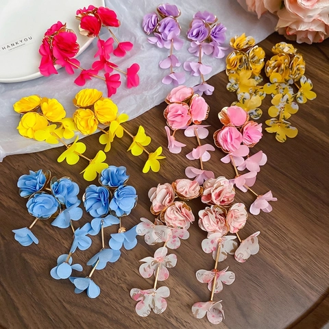 Blumen Quasten Ohrhänger Mit Chiffon Stoff Und 925 Sterling Silber Ohrstecker Handgefertigter Urlaubsstil Für Damen